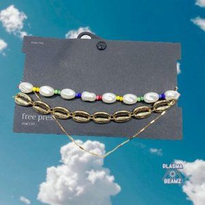 free press Gold Puka Shell Rainbow Choker 3 Pack NWT